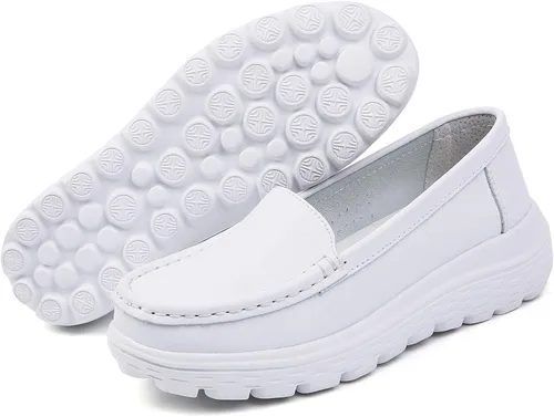 Vista 7 de ZOVE Nursing Shoes Women Loafers Platform Wedge Moccasins Comfortable Casual Slip-on Healthcare Work Leather Nurse Shoes