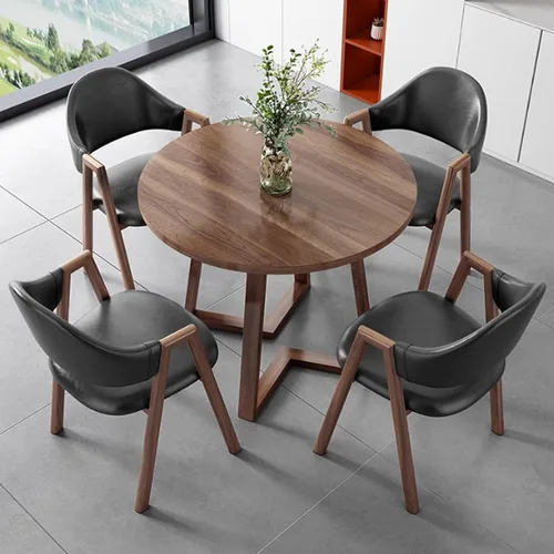 Vista 9 de YVYKFZD Office Reception Room Club Table and Chair Set, Coffee Kitchen Dining Table Set, Simple Round Conference Table with Metal Legs, Business