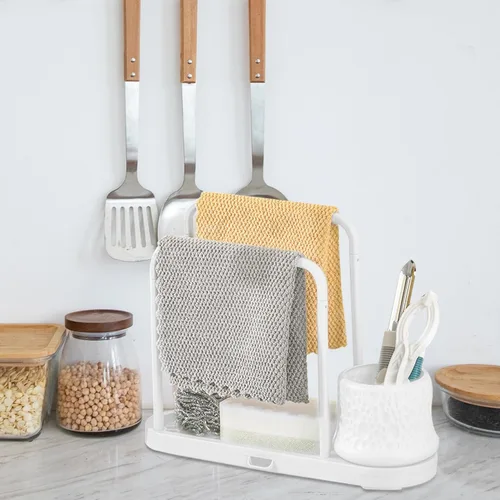 Vista 2 de Alipis Agujero - Organizador de estante de cocina para guardar platos, soporte para esponja de cocina, estante de drenaje para fregadero