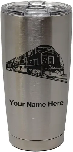 Vista 33 de LaserGram Vaso aislado al vacío de 20 onzas, tren de carga, grabado personalizado incluido (negro)