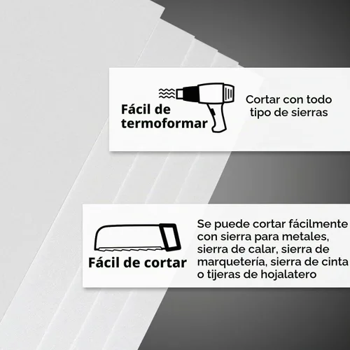 Vista 6 de 2 hojas de plástico ABS blanco de 16 x 12 pulgadas x 1/8 de grosor