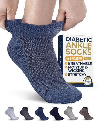 Vista 8 de Pembrook Calcetines de tobillo para diabéticos para mujeres y hombres - 6 pares Calcetines de corte bajo para neuropatía para mujeres Costuras