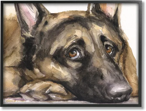 Vista 9 de Stupell Industries Perro pastor alemán cansado que descansa cabeza en pata, diseño de George Dyachenko Stupell Industries White, 14 x 11 Inches