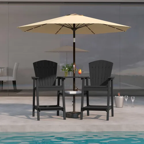 Vista 24 de Juego de 2 sillas altas Adirondack de Patio Kingdom, sillas de cubierta de HDPE con bandejas conectadas y agujero para sombrilla, taburetes de bar