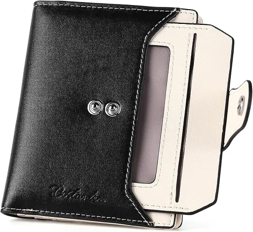 Vista 6 de BOSTANTEN - Billetera de cuero para mujer con bloqueo RFID, pequeña, con cremallera, de bolsillo, para tarjetas, con ventana para documento