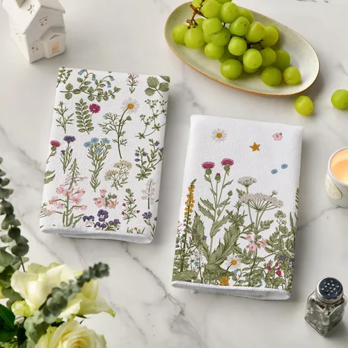 Vista 3 de Artoid Mode Toallas de Cocina con Flores Silvestres, Toallas de Cocina de Hojas de 18x26 Pulgadas, Toallas de Mano para Decoración Festiva, Juego