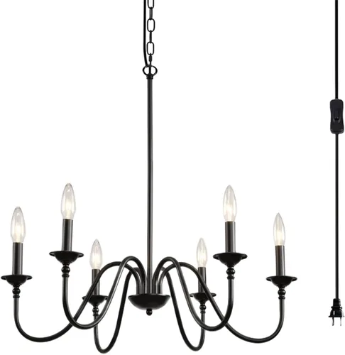 Vista 8 de HOXIYA Lámpara de araña regulable de 34.6 pulgadas con cable, 6 luces modernas de granja para comedor, lámpara colgante de techo rústica retro