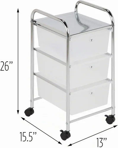 Vista 6 de Honey-Can-Do - Carrito de almacenamiento de plástico de 3 cajones con ruedas, plateado
