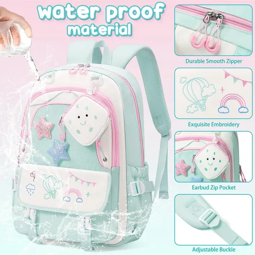 Vista 6 de Fimibuke Mochilas infantiles para niñas, juego de 4 bolsas para libros para Verde menta