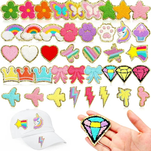 Vista 8 de 48 parches autoadhesivos para planchar, parches bordados de chenilla, parches para coser, apliques de Papá Noel, muñeco de nieve, pan de jengibre