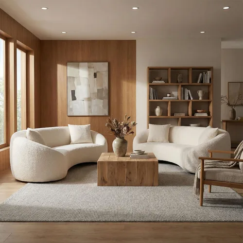Vista 11 de Juego de 2 sofás curvos, modernos sofás de sala de estar, sofás integrales, sofás de 3 plazas + silla giratoria de 360 grados con respaldo curvado