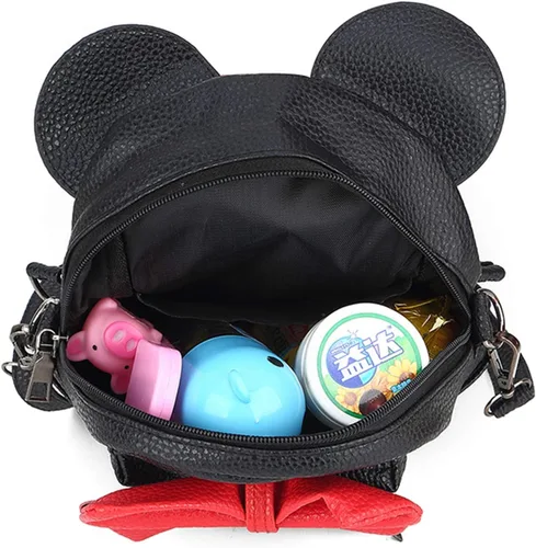Vista 4 de Mochila convertible con diseño de orejas de ratón y lunares y lazo de lentejuelas para niñas y mujeres Lazo de algodón negro con diseño de lunares