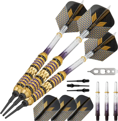 Vista 18 de Viper Wizard Soft Tip Darts, Brass Alloy Barrels with Diamond-Cut Etchings and Knurled Rings