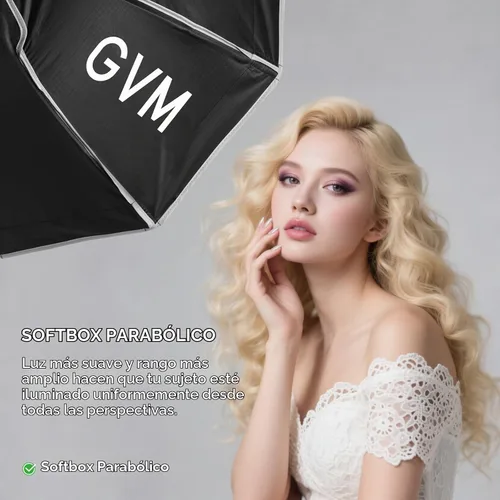 Vista 2 de GVM Great Video Maker Lighting Soft Boxes Bowens Mount con rejilla de nido de abeja, caja de luz ligera para paraguas plegable con bolsa