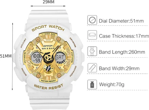 Vista 6 de RORIOS Reloj digital de cuarzo para hombre y mujer reloj deportivo impermeable con temporizador de alarma multifunción para mujeres y niños