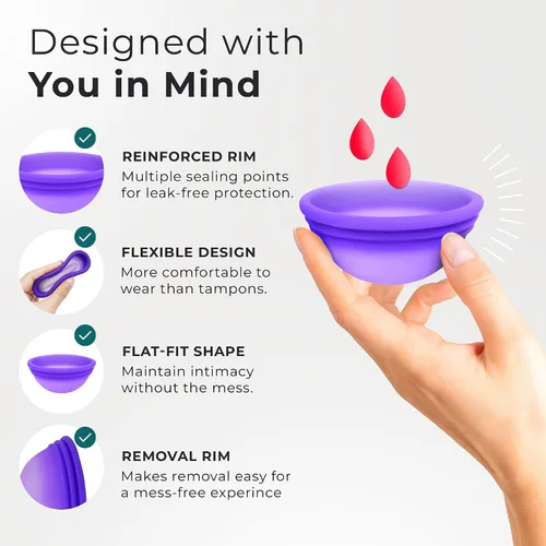 Vista 3 de Disco menstrual reutilizable – Juego de 2 discos de período suaves para mujer – Copa menstrual de silicona de grado médico flexible, a prueba