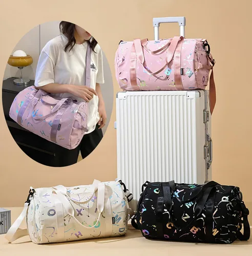 Vista 6 de Pequeña bolsa de gimnasio para mujer, bonita bolsa de viaje deportiva con compartimento para zapatos y bolsillo húmedo, bolsa de mano para el fin