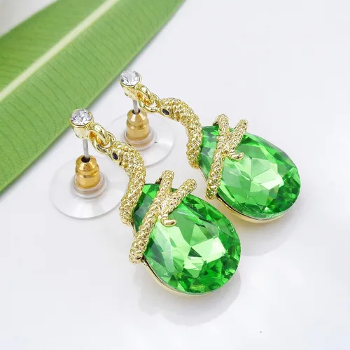 Vista 32 de Navachi Pendientes colgantes de gota de serpiente con forma de pera multicolor de cristal chapado en oro de 18 quilates