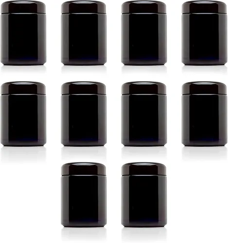 Vista 10 de Infinity Jars – Tarro de 250 ml (8.3 fl oz) alto negro ultravioleta rellenable de cristal con tapón de rosca