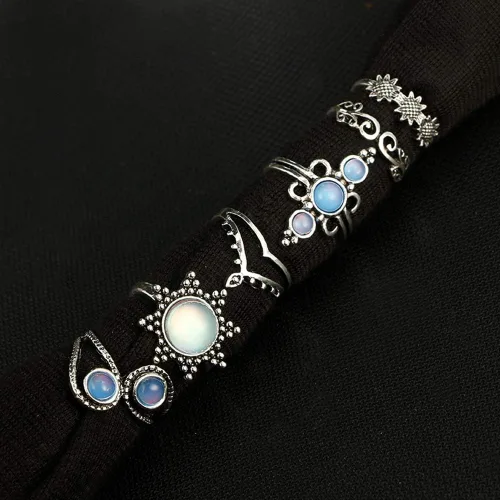 Vista 5 de Missgrace Anillos apilables bohemios para nudillos para mujeres, adolescentes y niñas, estilo bohemio, vintage, geométrico, cristal, 11