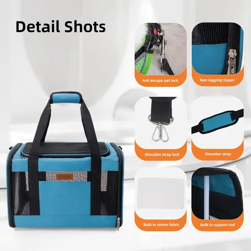Vista 5 de YUNIQUE Transportador de gatos y perros de lados suaves para mascotas de hasta 15 libras, transportador plegable aprobado por aerolíneas con diseño
