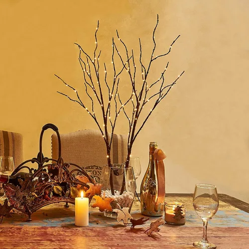 Vista 7 de Birchlitland - Ramas iluminadas marrones de 32 pulgadas, 100 luces LED con temporizador que funcionan con baterías, rama de árbol artificial