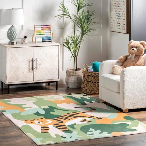 Vista 8 de nuLOOM Aloisia Bunny - Alfombra lavable a máquina, 4 x 6, azul