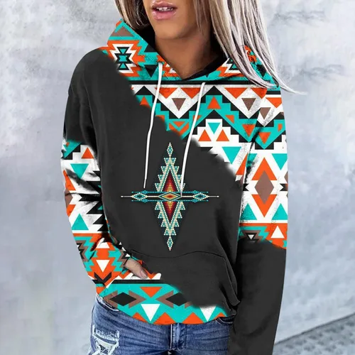 Vista 19 de Sudaderas con capucha azteca occidental para mujer, sudaderas de manga larga con gráficos vintage, camisetas de vaquera, ropa 2023