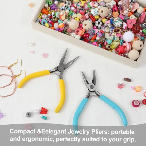 Vista 6 de Juego de 2 alicates de joyería, alicates de precisión de 4.8 pulgadas, alicates de punta plana, alicates ergonómicos de agarre cómodo con cortador