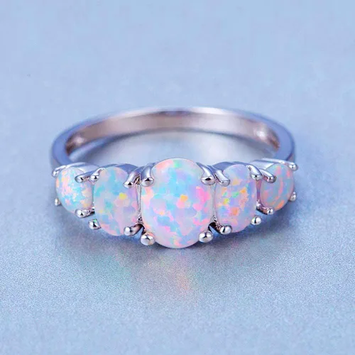 Vista 4 de Voluka - Anillos de ópalo blanco para mujer chapado en oro