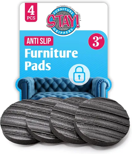 Vista 6 de Stay Furniture Grippers. Evita que los muebles se deslicen en pisos de superficie dura. Almohadillas antideslizantes redondas y negras, que protegen