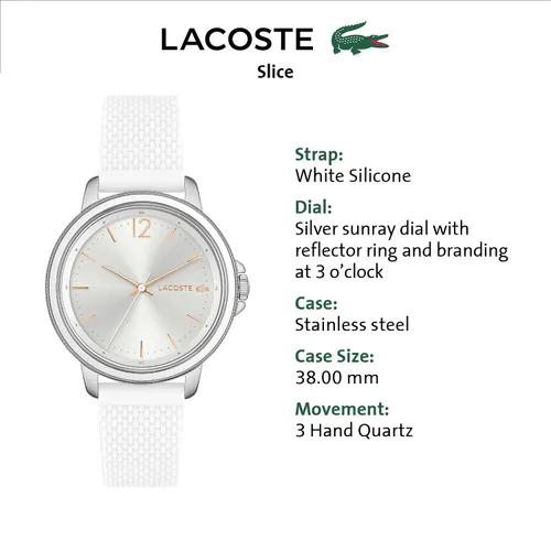 Vista 4 de Lacoste Reloj de cuarzo de acero inoxidable para mujer con correa de silicona blanco 17 Modelo 2001197 Blanco Reloj de cuarzo
