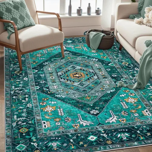 Vista 47 de SERISSA - Tapetes florales vintage, antideslizante, lavable, pequeño, ultrasuave, bohemio, de pelo bajo, para entrada, interiores, habitación