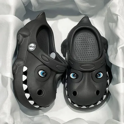 Vista 4 de KAQ Zuecos de jardín para niños y niñas, lindas sandalias de dinosaurio en forma de nube, antideslizantes, cómodas, zapatos de agua de verano