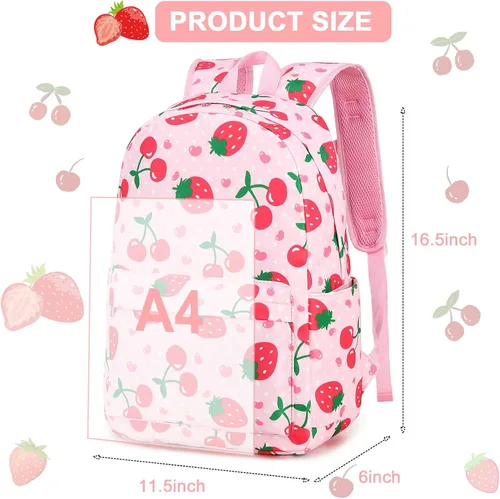 Vista 5 de BTOOP Mochila para niños en edad preescolar para niños y niñas, mochila escolar de viaje de 15 pulgadas, para niños de 3 a 8 años, Fresa