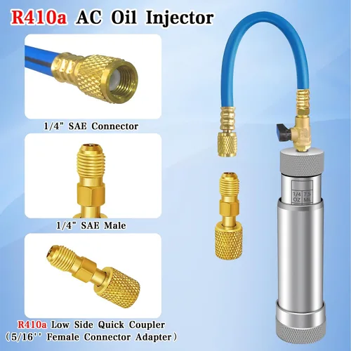 Vista 5 de Inyector de tinte de CA con válvula de cierre, inyector de aceite de CA para R1234yf R134a R410a, inyector de tinte 1234yf con función de prevención