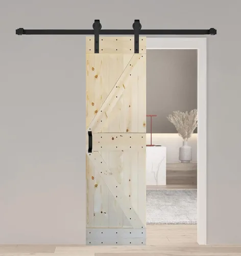 Vista 34 de Serie K. Puerta corredera de granero de madera maciza acabada con kit de herrajes (marrón/nogal, 24 x 84 pulgadas)