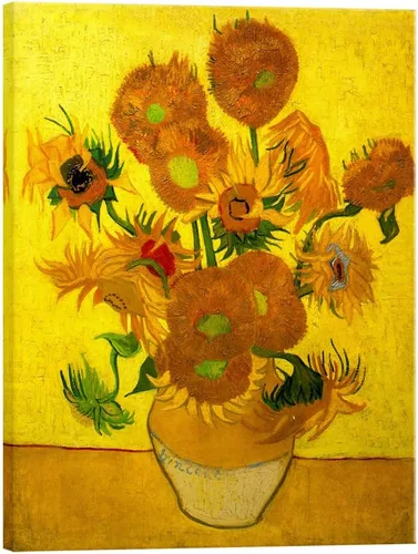 Vista 11 de Wieco Art Arte de pared enmarcado de jarrón con quince girasoles por Vincent Van Gogh, pinturas de reproducción de pinturas abstractas en lienzo