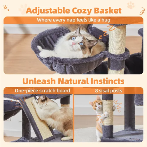 Vista 83 de Taoqimiao Árbol para gatos de 57.5 pulgadas, torre para gatos de interior para adultos, condominio extragrande para gatos, 8 postes rascadores