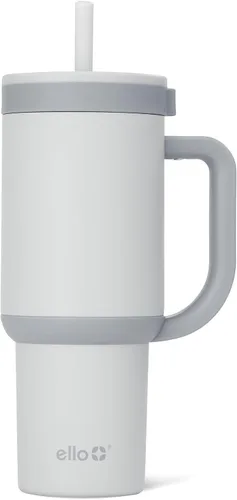 Vista 18 de Ello Oasis Vaso de 24 oz con asa y popote retráctil Taza reutilizable de acero inoxidable aislada 100% a prueba de fugas, regalos