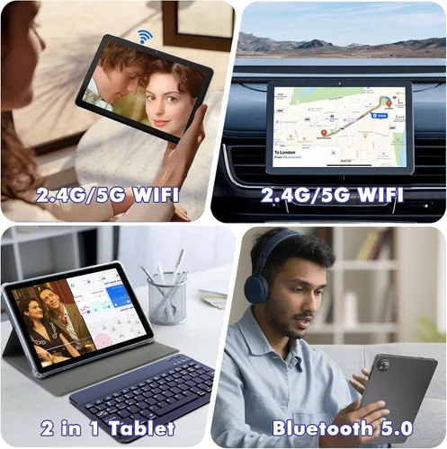 Vista 7 de Tablet Android 15 de 10.1 pulgadas, 24 GB de RAM 128 GB ROM (ampliable 1 TB), pantalla HD de 1280 x 800, batería de 6000 mAh, cámara de 5 MP+8 MP