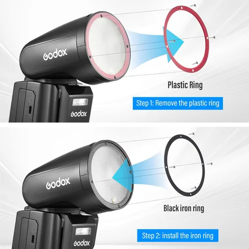 Vista 2 de Anillo magnético para flash Godox V1 U, V1PRO U, V100 U de cabeza redonda, compatible con accesorios magnéticos Godox AK-R1