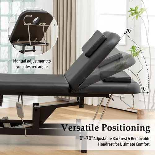 Vista 3 de Hohuqeri Mesa de masaje eléctrica profesional con control remoto, respaldo ajustable, cama médica para spa y depilación, silla de belleza de tatuaje