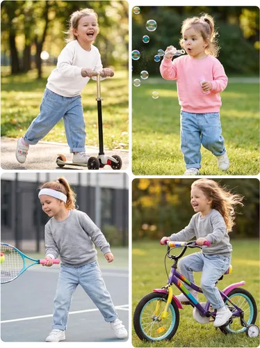 Vista 6 de Cooraby Paquete de 3 sudaderas para bebés y niñas pequeñas, sudadera de cuello redondo sin capucha, sudadera de manga larga con capucha