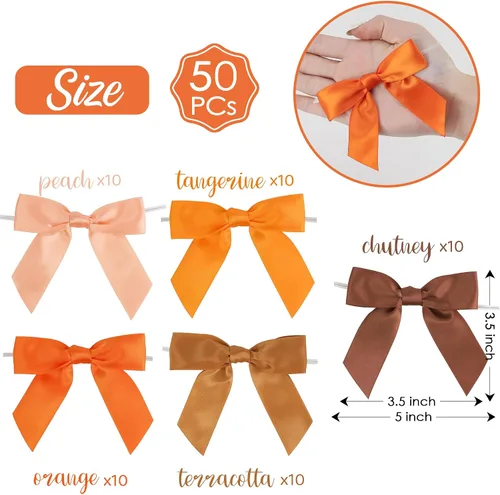 Vista 2 de AIMUDI Lazos de otoño de 5 colores, lazos de satén de color naranja quemado prefabricados de 3.5 pulgadas para Acción de Gracias, Halloween, boda