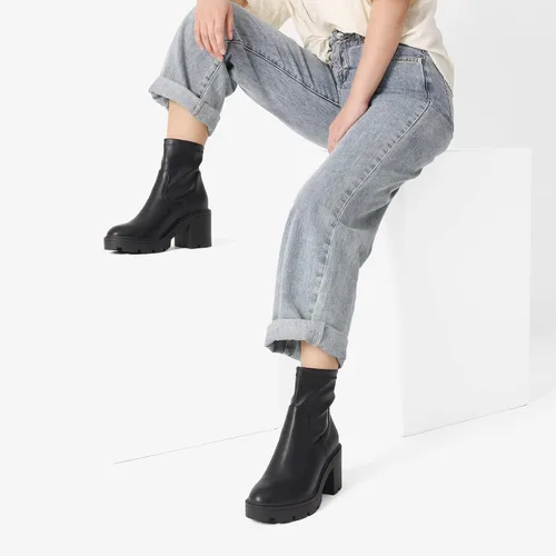 Vista 6 de DREAM PAIRS Chelsea - Botas de plataforma para mujer con tacón grueso, suela de lengüeta, botines