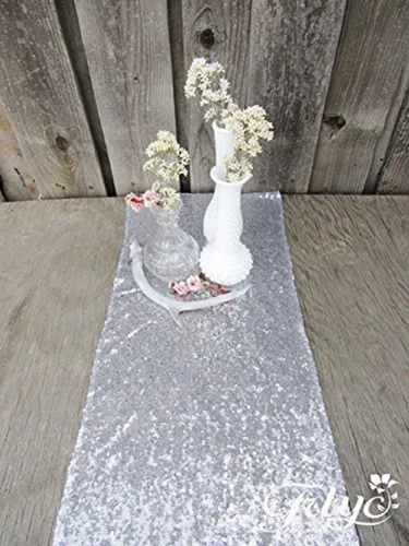 Vista 2 de TRLYC Camino de mesa rectangular con lentejuelas para bodas y fiestas de 1.2 x 108 pulgadas