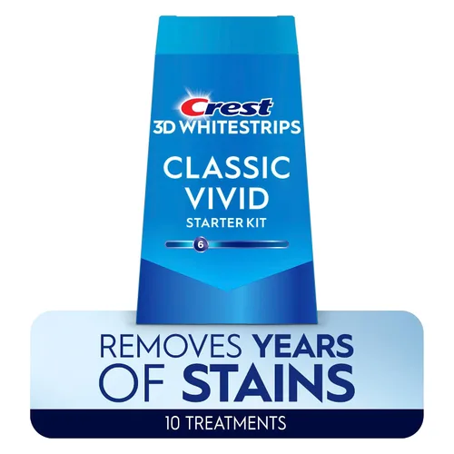 Vista 8 de Crest 3D Whitestrips, Classic Vivid, kit de tiras blanqueadoras de dientes, 20 tiras (paquete de 10 unidades)