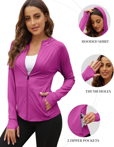 Vista 4 de We1Fit Chaqueta de protección solar UPF 50+ para mujer, sudadera con capucha para senderismo, correr, atlética