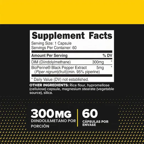 Vista 2 de Primaforce Suplemento DIM (diindolilmetano) 300 mg 60 cápsulas vegetarianas Con extracto de pimienta negra BioPerine para una mayor absorción, sin